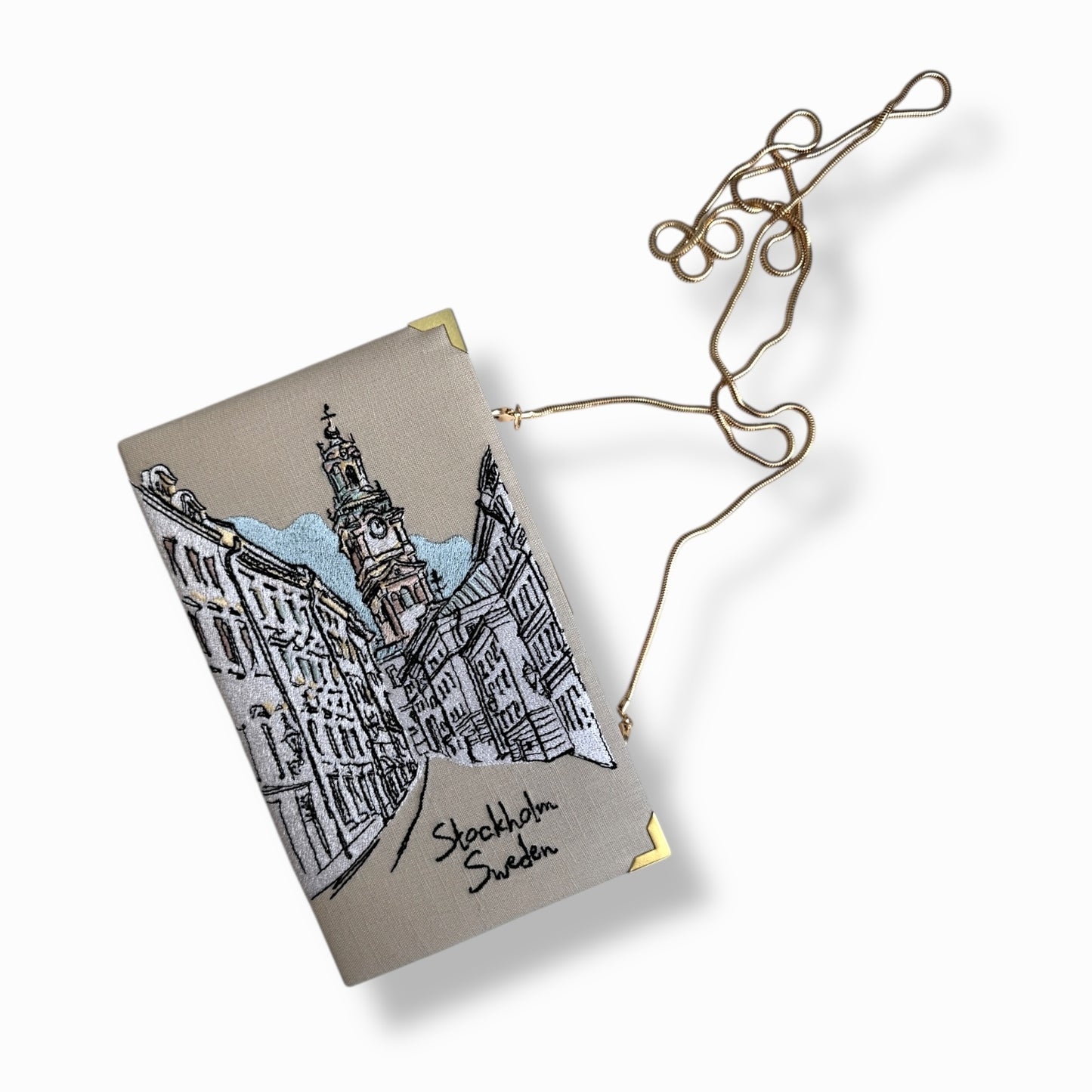 Embroidered Clutch - Stockholm Sweden - beige linen purse