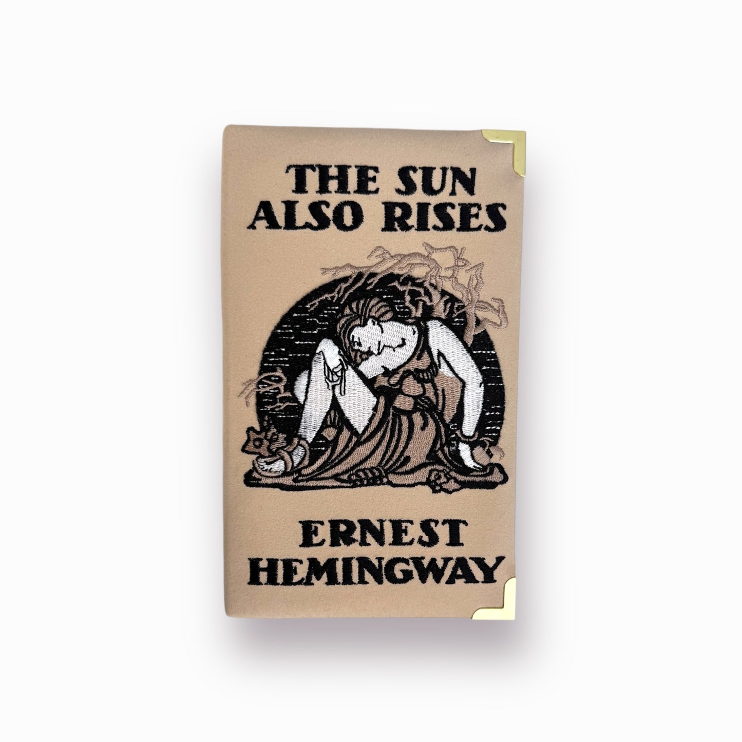 Embroidered book clutch - The Sun Also Rises - beige purse