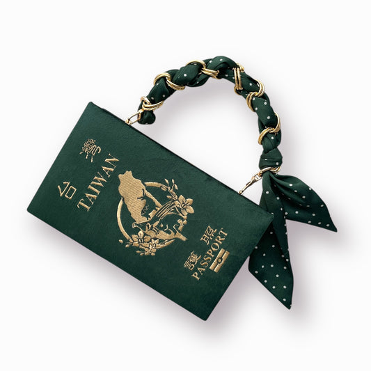 Embroidered Clutch - Taiwan Passport - green purse
