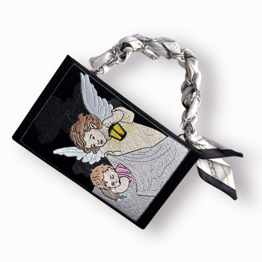 Embroidered Clutch - Angels - black purse