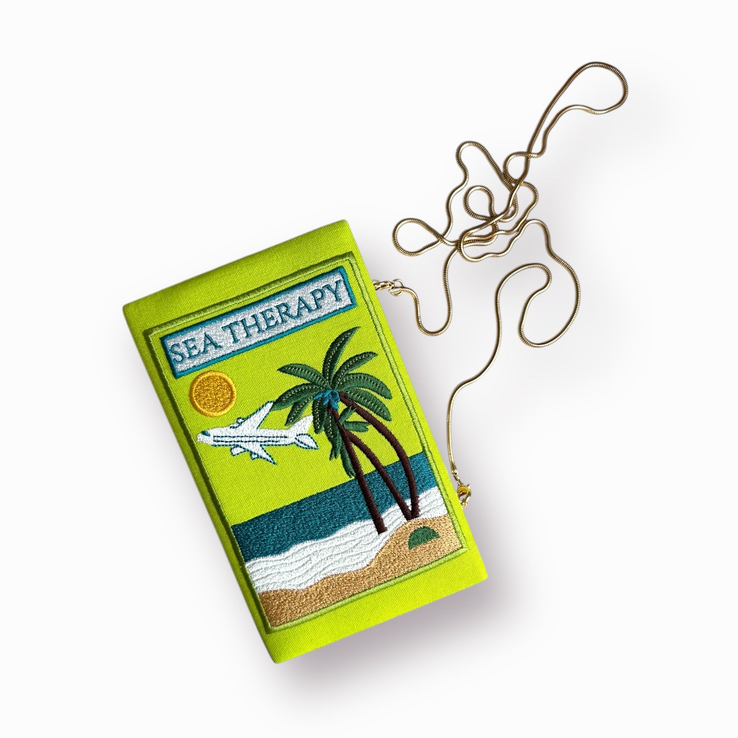 Embroidered Clutch - Sea Therapy - line green purse