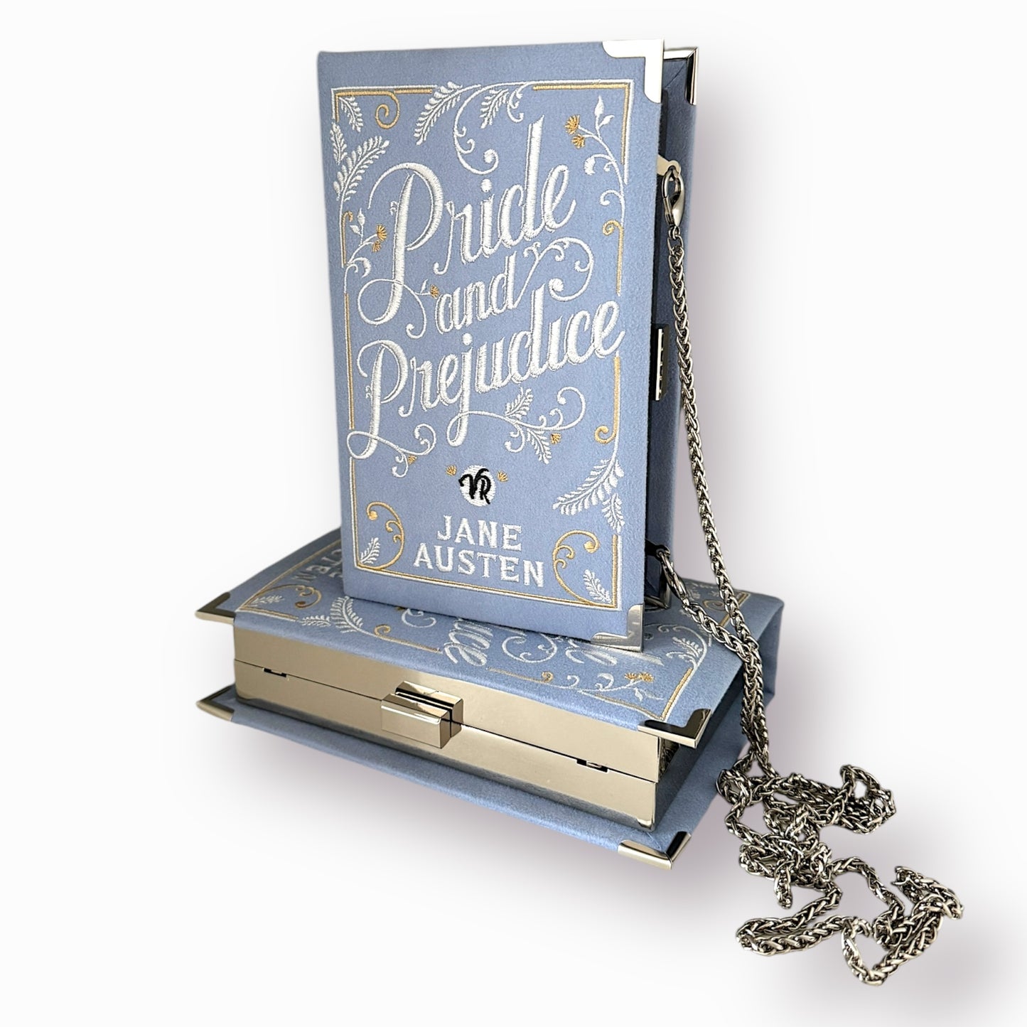 Embroidered Clutch - Pride and Prejudice - baby blue purse