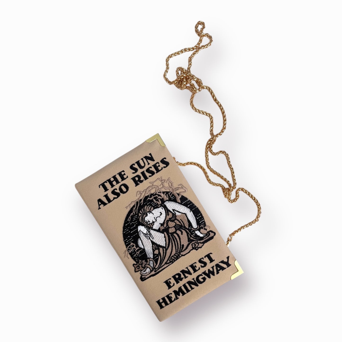 Embroidered book clutch - The Sun Also Rises - beige purse