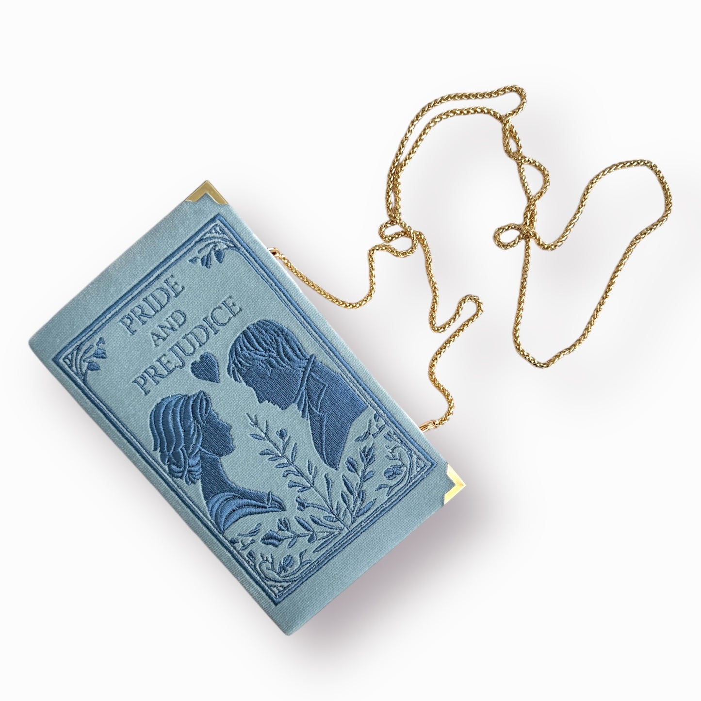 Embroidered Clutch - Pride and Prejudice - pale blue purse