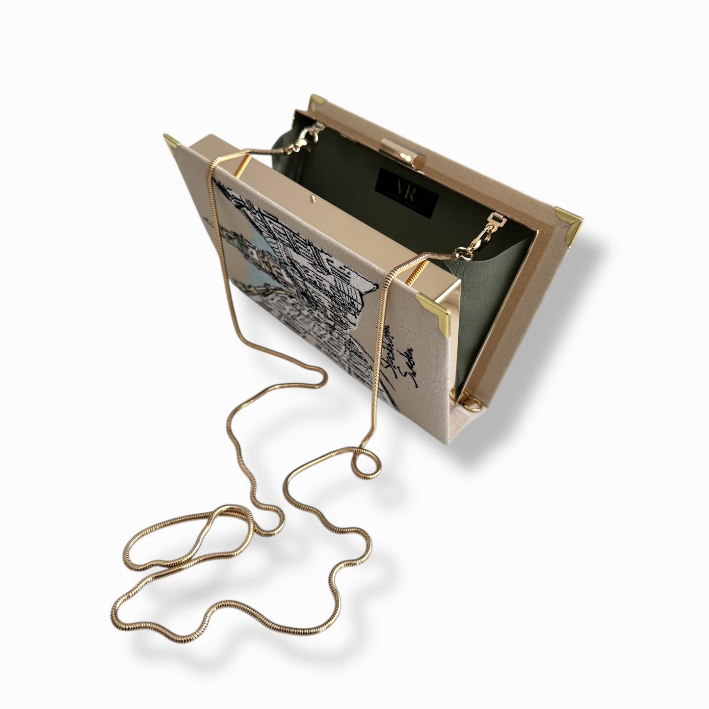 Embroidered Clutch - Stockholm Sweden - beige linen purse