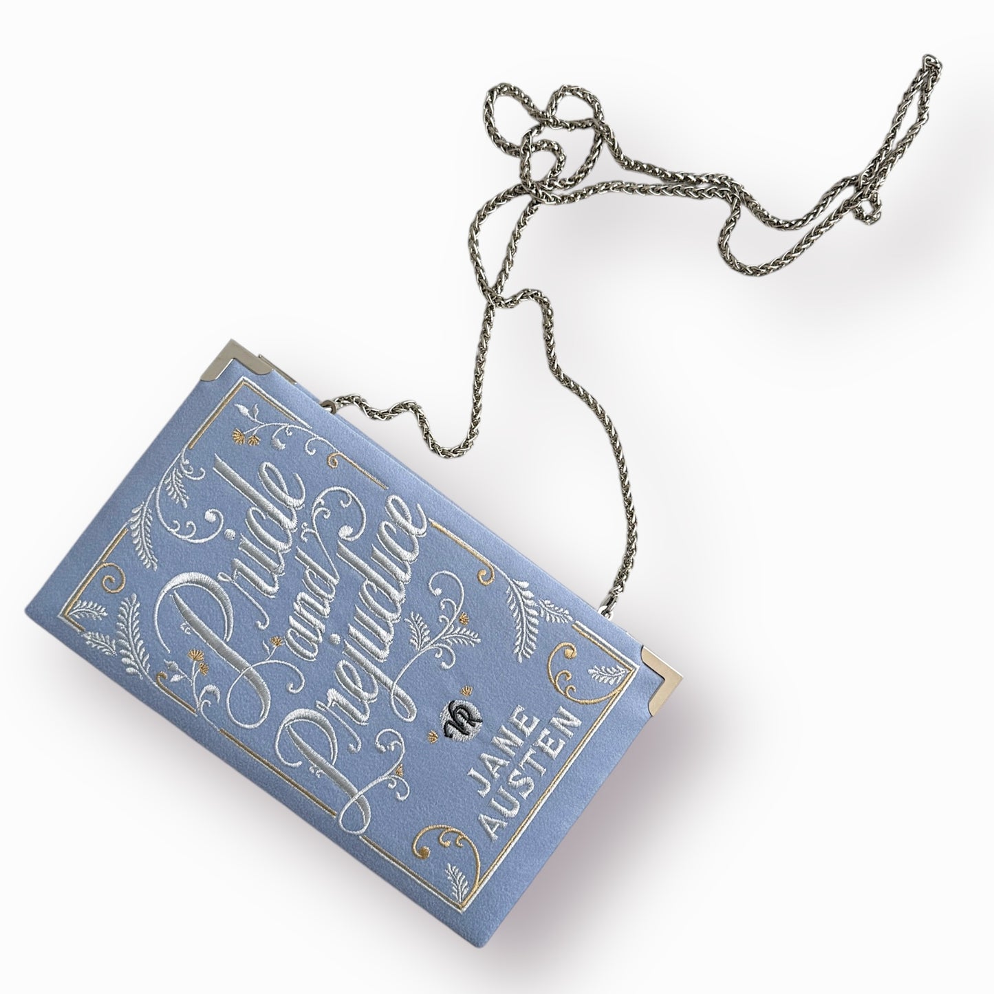 Embroidered Clutch - Pride and Prejudice - baby blue purse