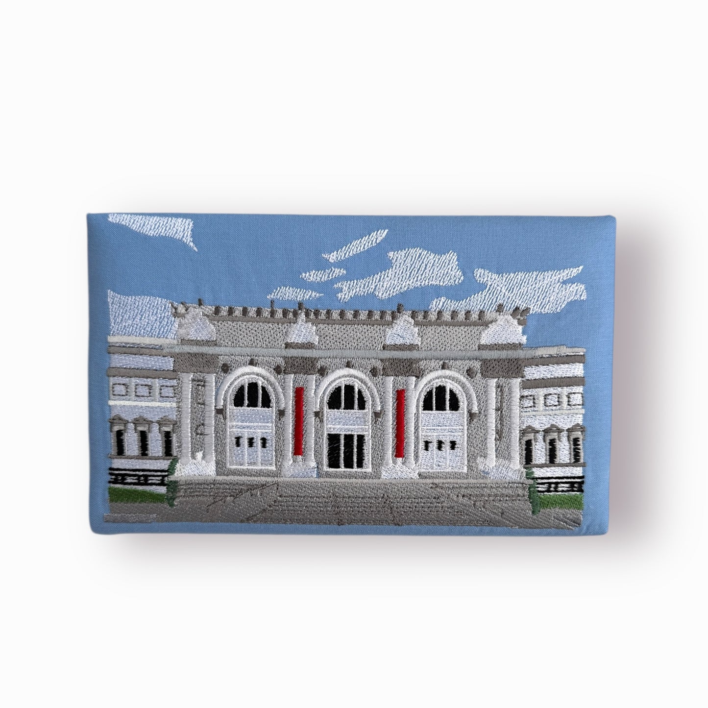 Embroidered book clutch - Museum of Modern Art- blue purse