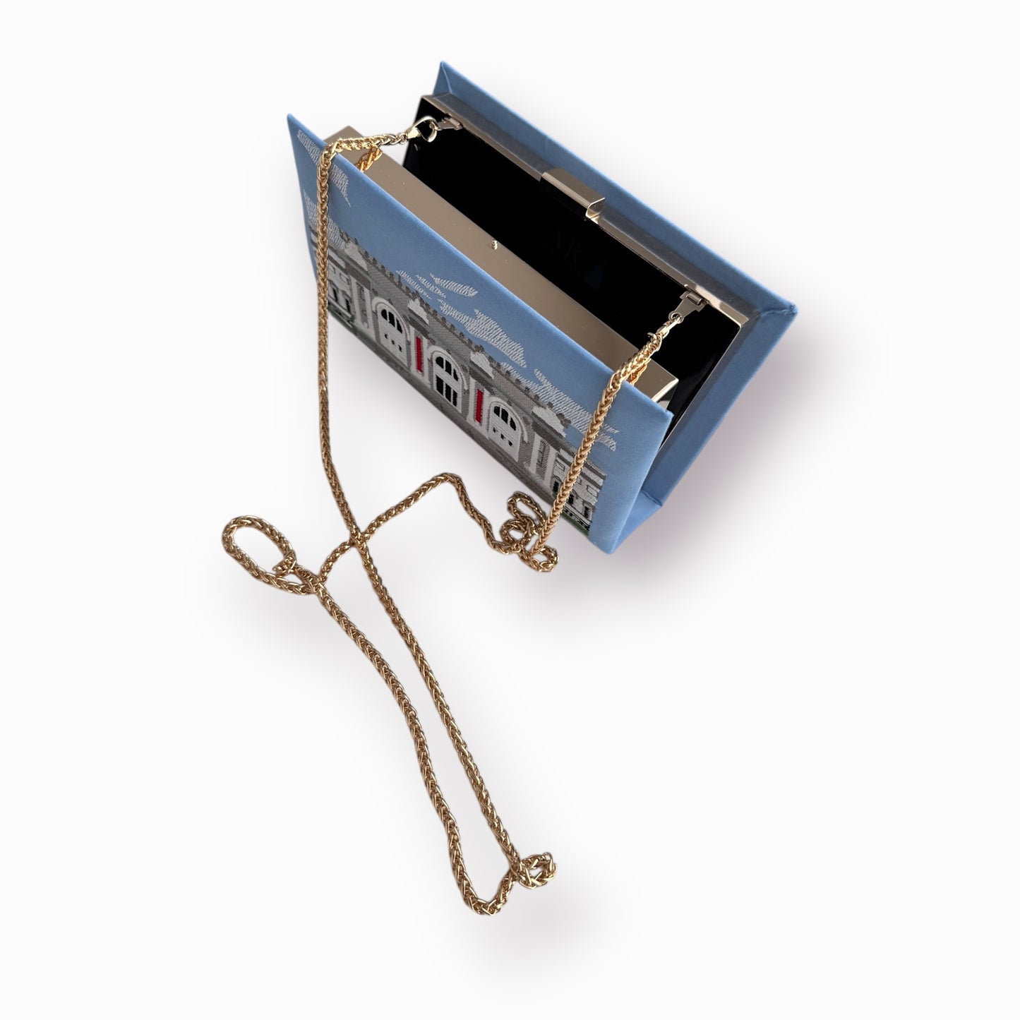 Embroidered book clutch - Museum of Modern Art- blue purse