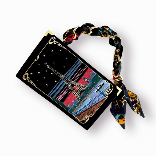 Embroidered Clutch - Paris - black purse