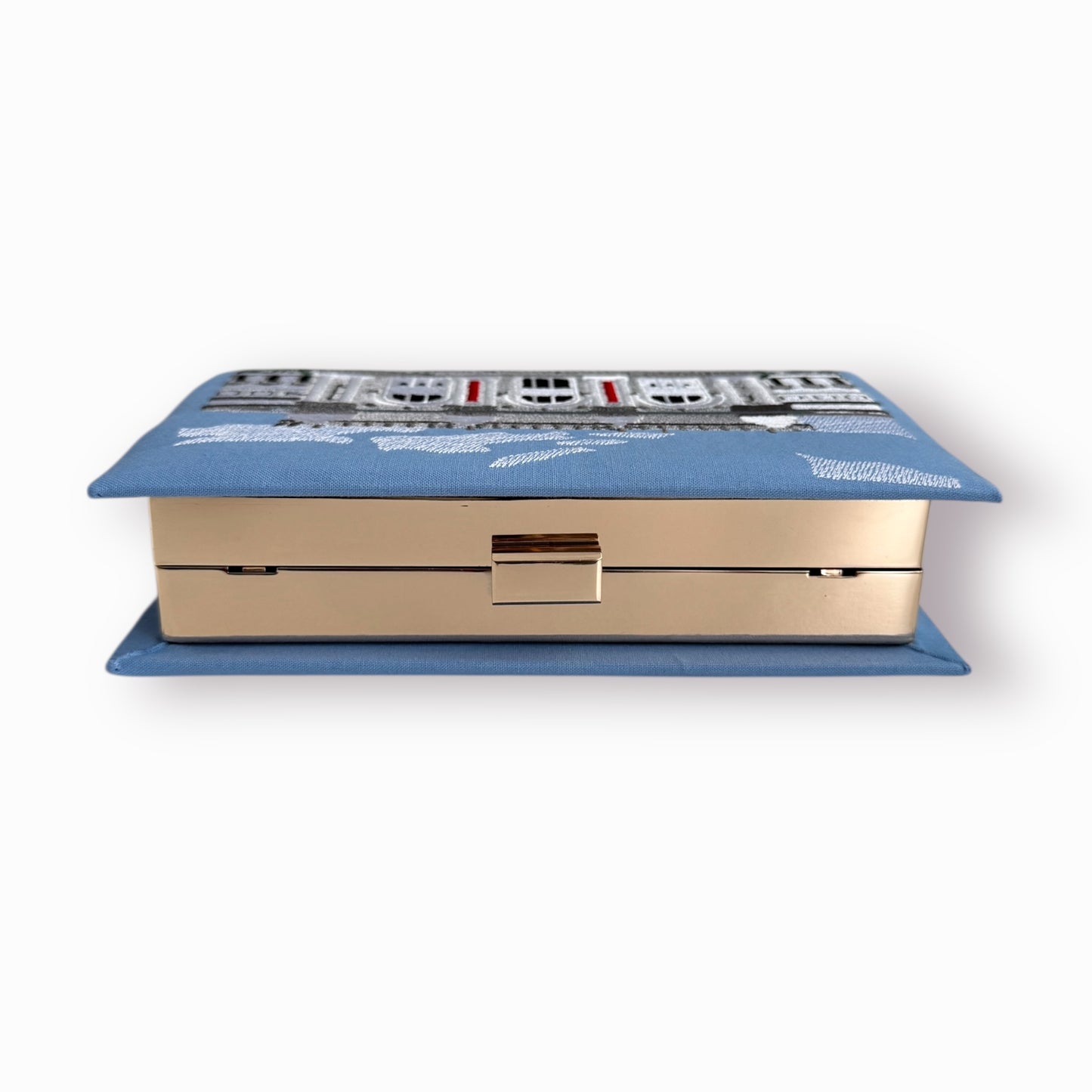 Embroidered book clutch - Museum of Modern Art- blue purse