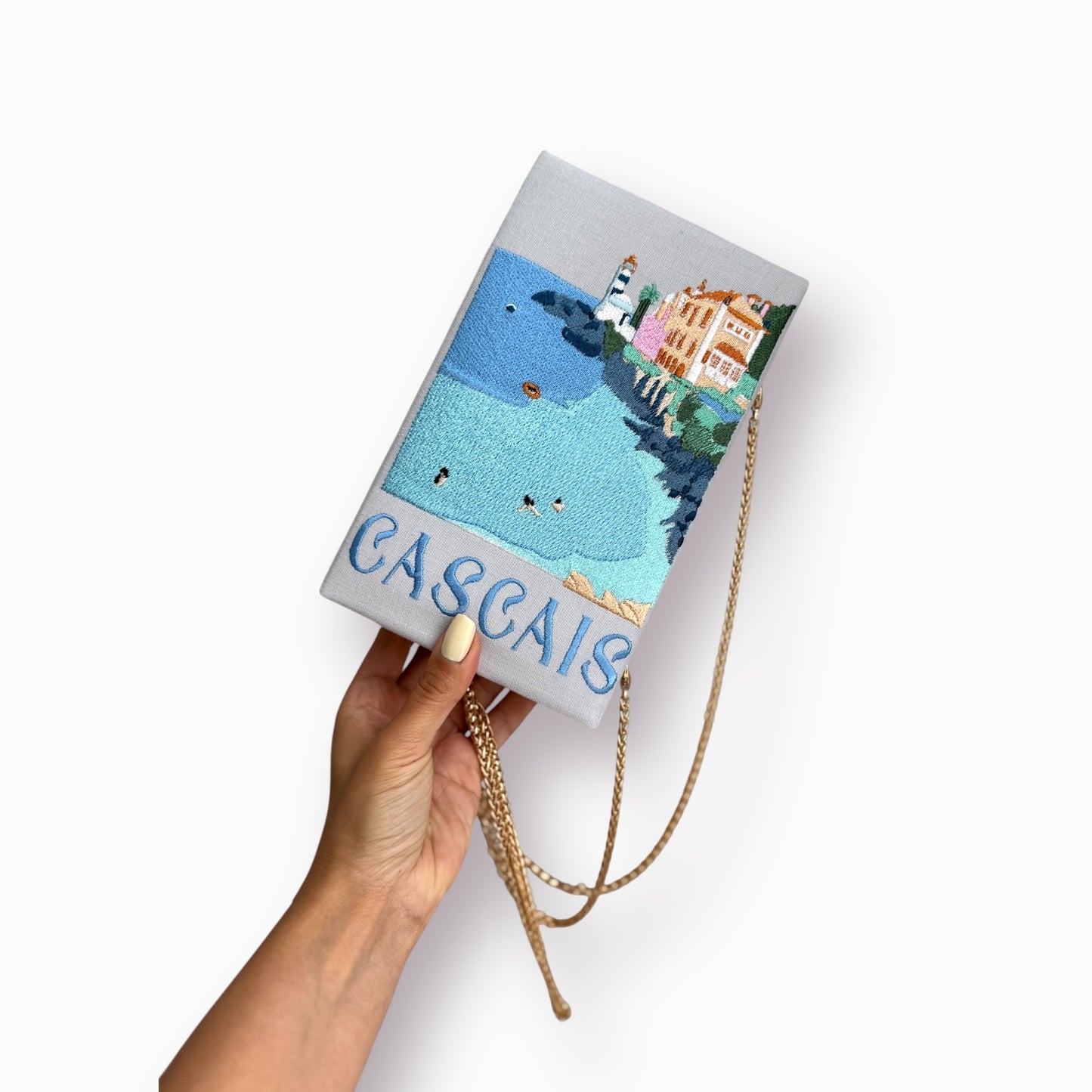 Embroidered Clutch - Cascais Portugal - light blue purse