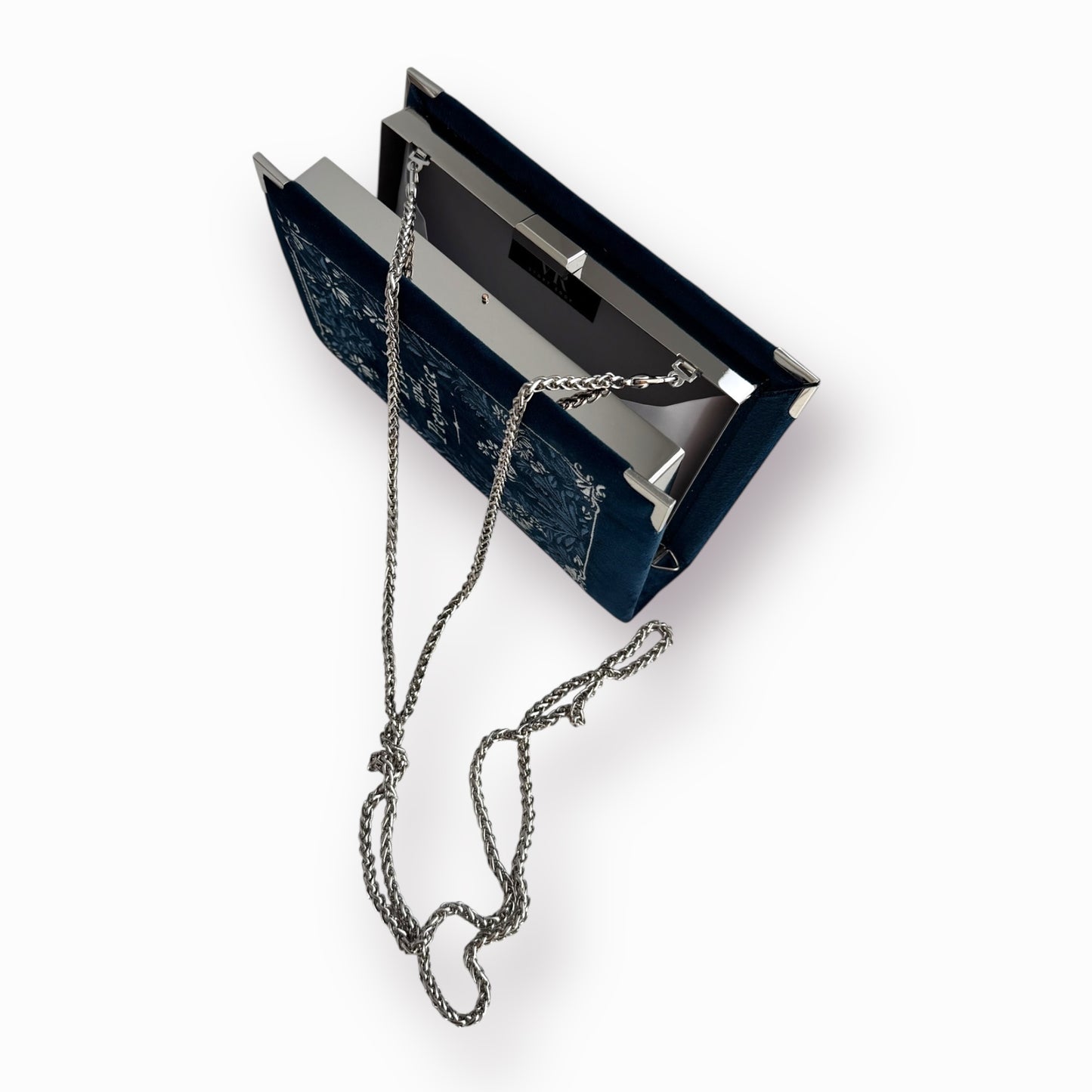 Embroidered clutch - Pride and Prejudice - 2 sided embroidery - navy blue purse