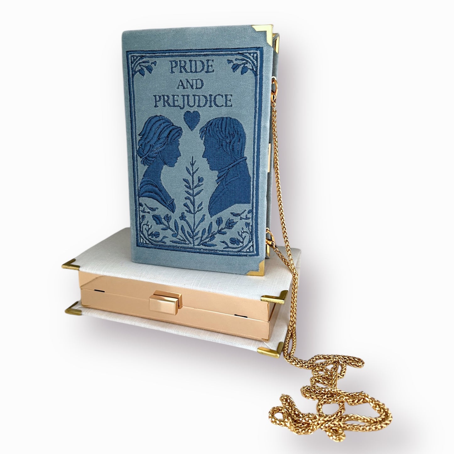Embroidered Clutch - Pride and Prejudice - pale blue purse
