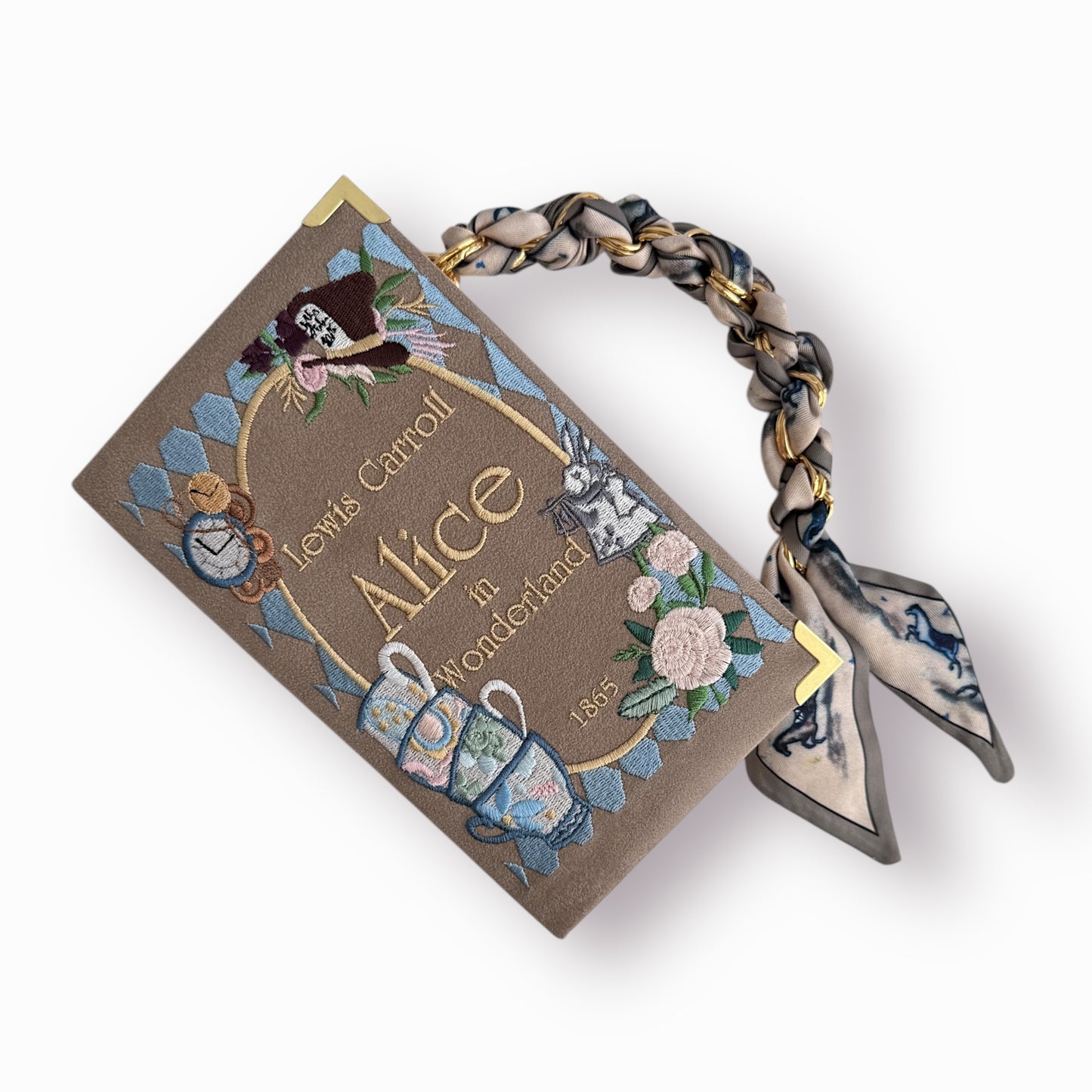 Embroidered Clutch - Alice in Wonderland - baby blue purse