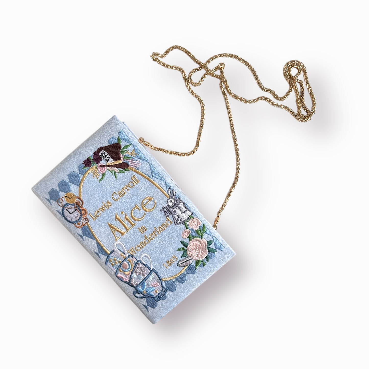 Embroidered Clutch - Alice in Wonderland - baby blue purse