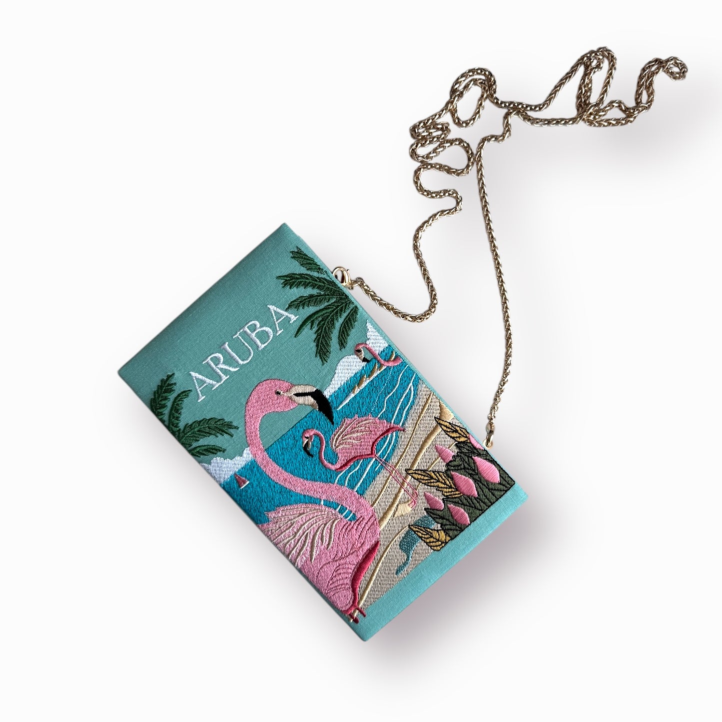 Embroidered Clutch - Aruba - turquoise linen purse