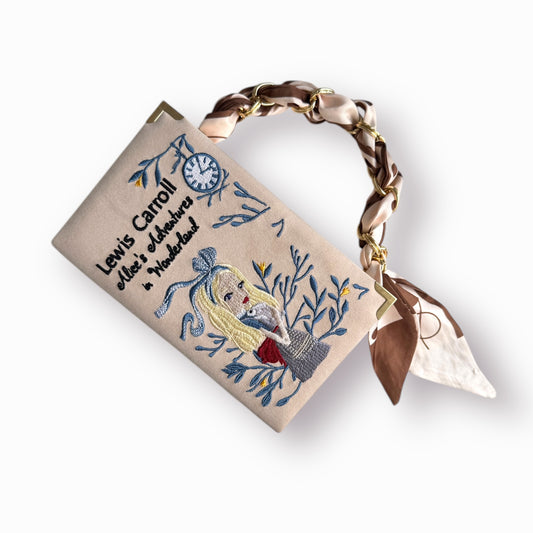 Embroidered Clutch - Alice in Wonderland - beige purse