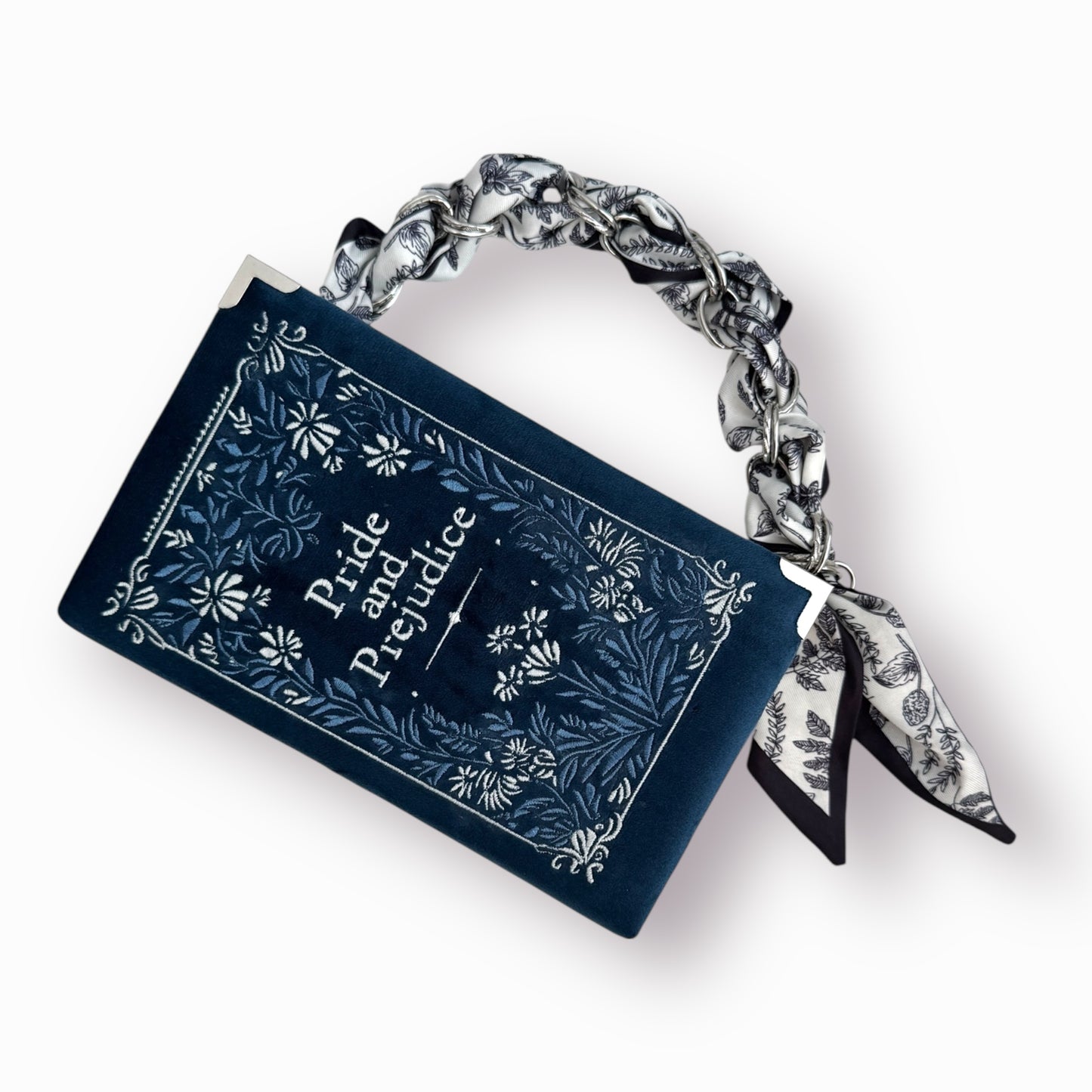 Embroidered clutch - Pride and Prejudice - 2 sided embroidery - navy blue purse