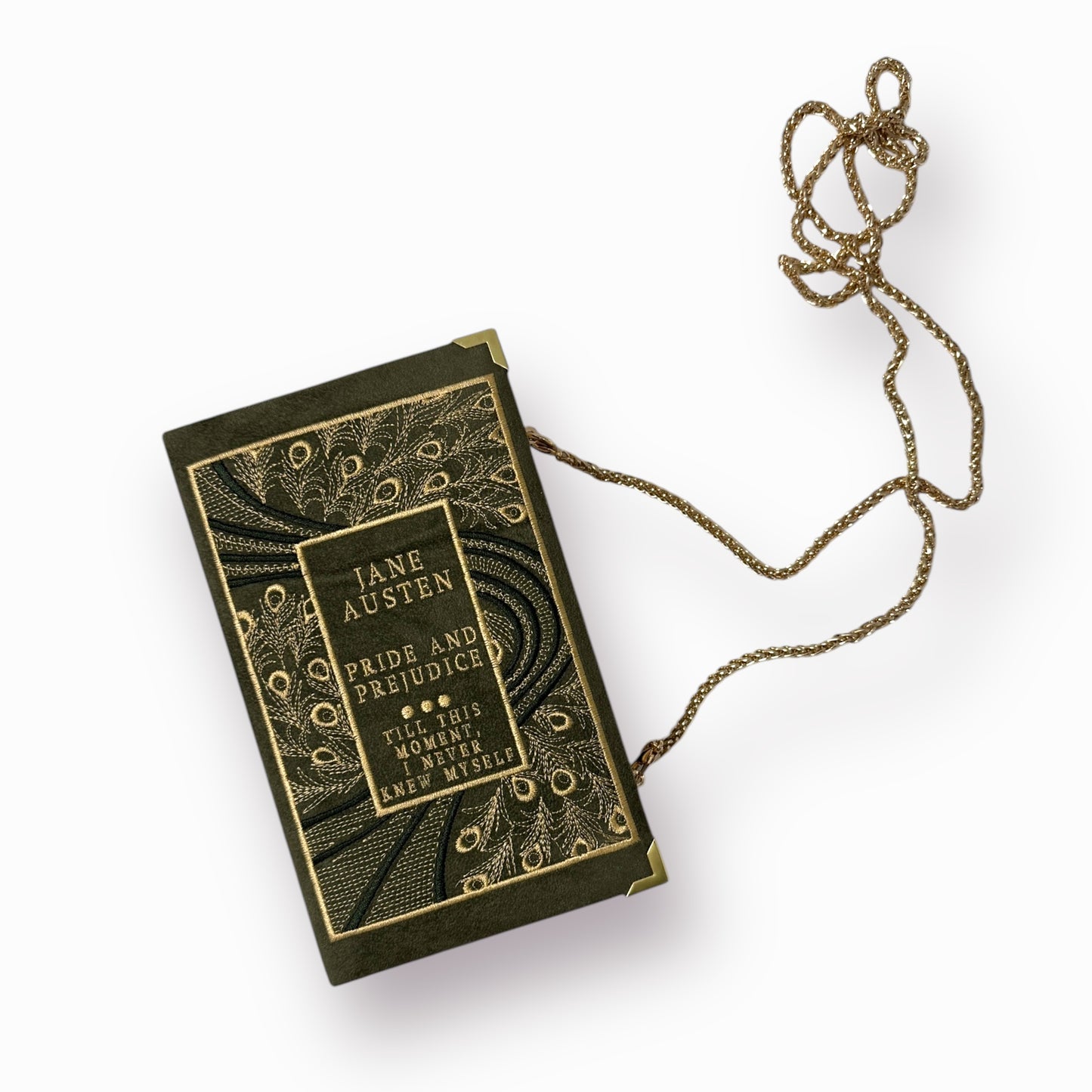 Embroidered Clutch - Pride and Prejudice - olive green purse