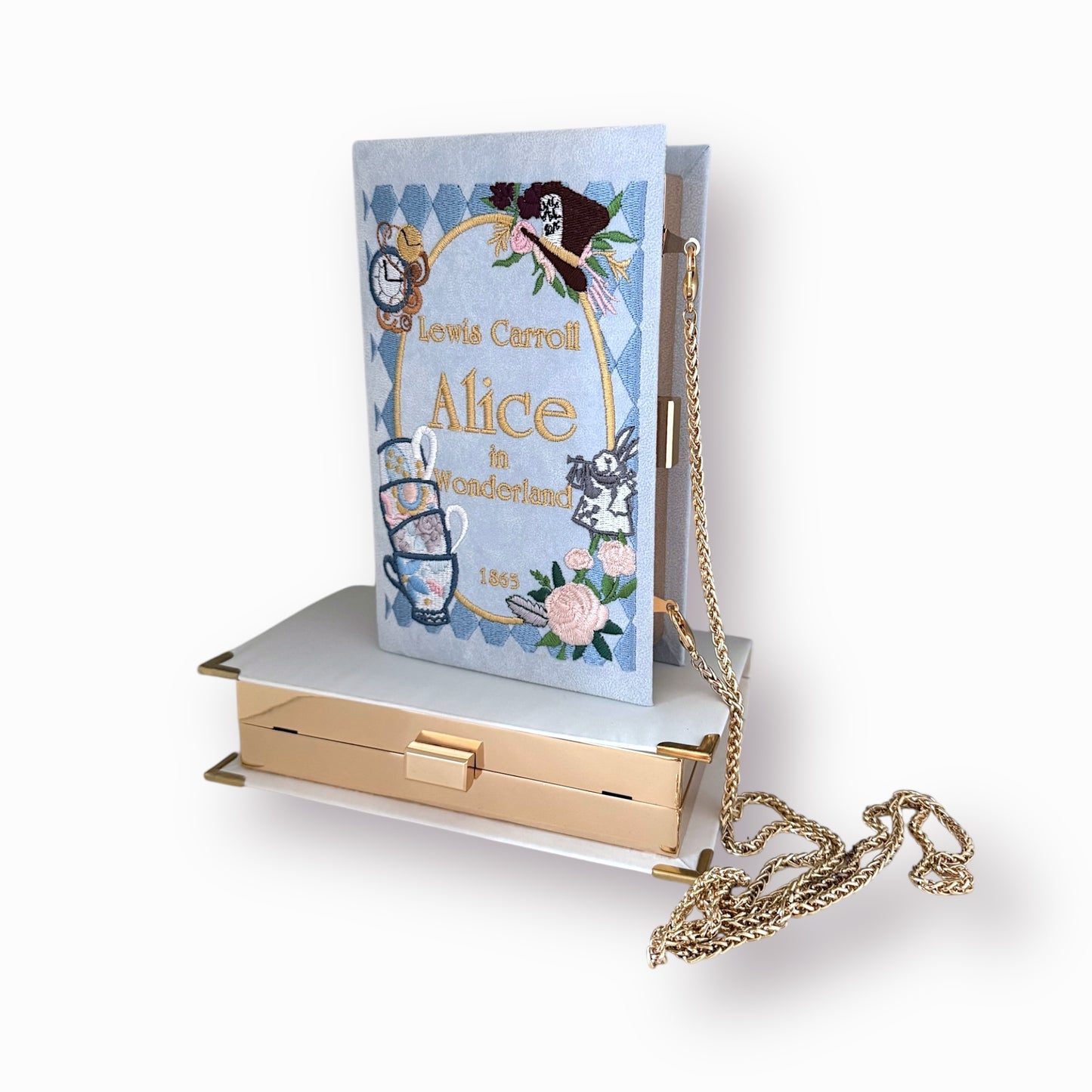 Embroidered Clutch - Alice in Wonderland - baby blue purse