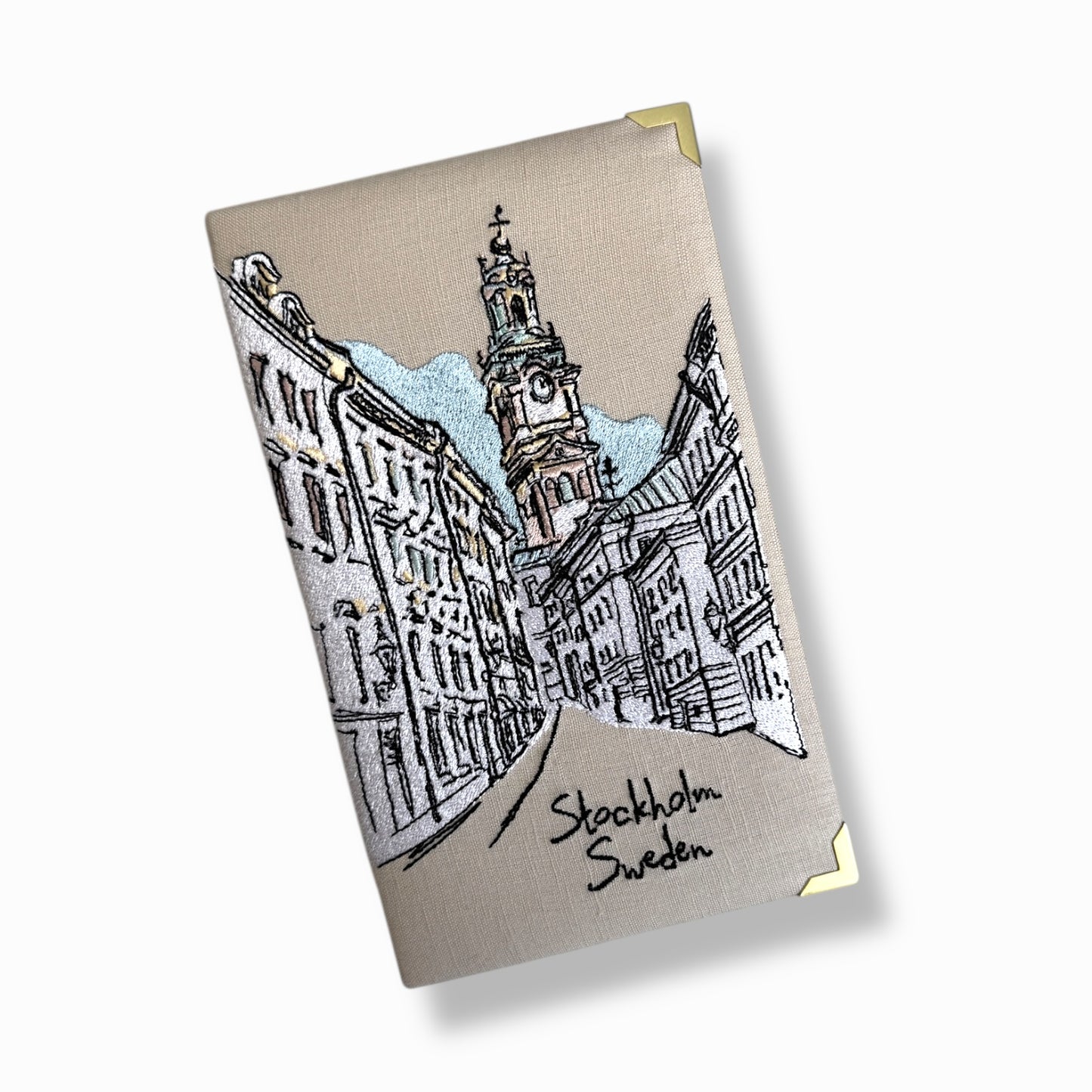Embroidered Clutch - Stockholm Sweden - beige linen purse