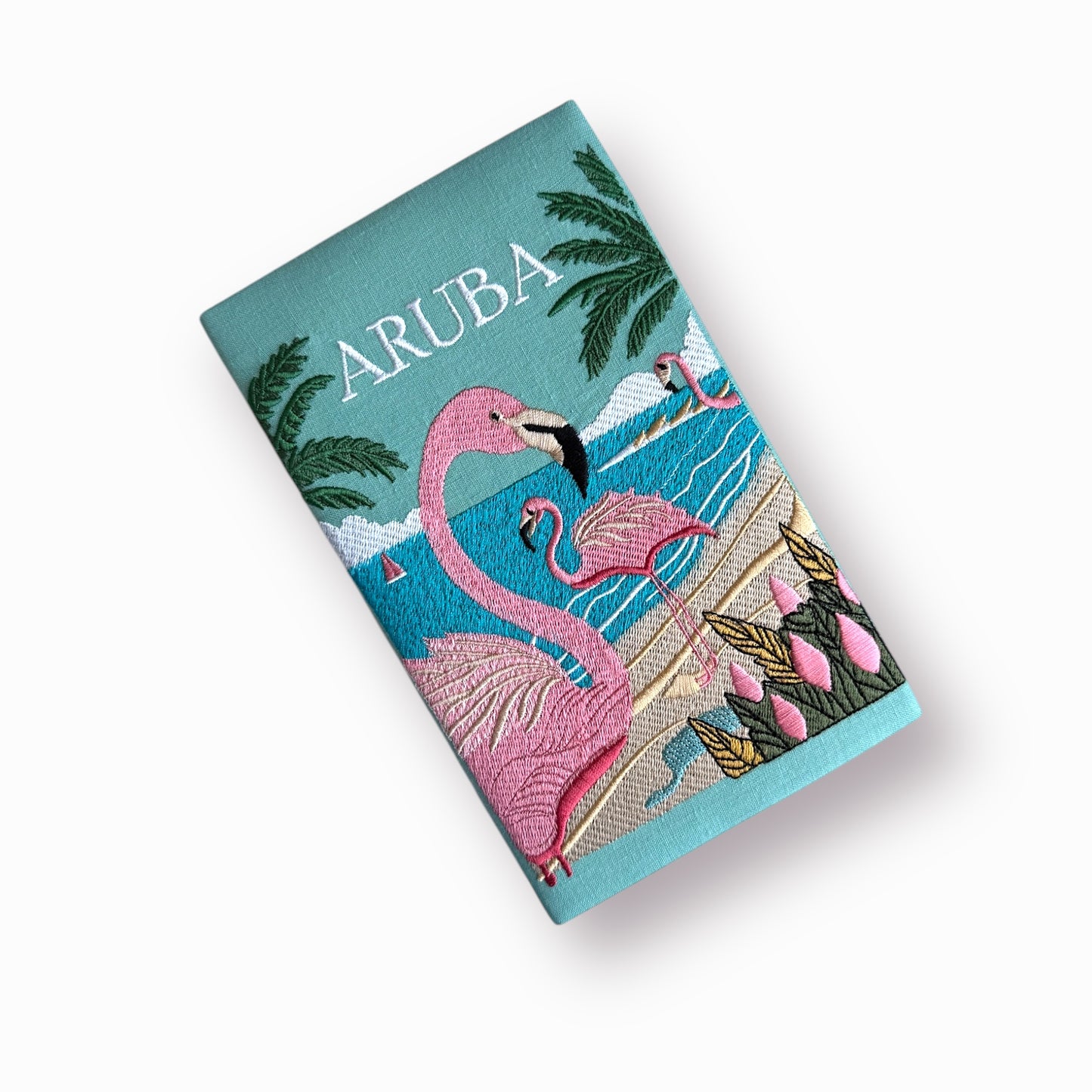 Embroidered Clutch - Aruba - turquoise linen purse