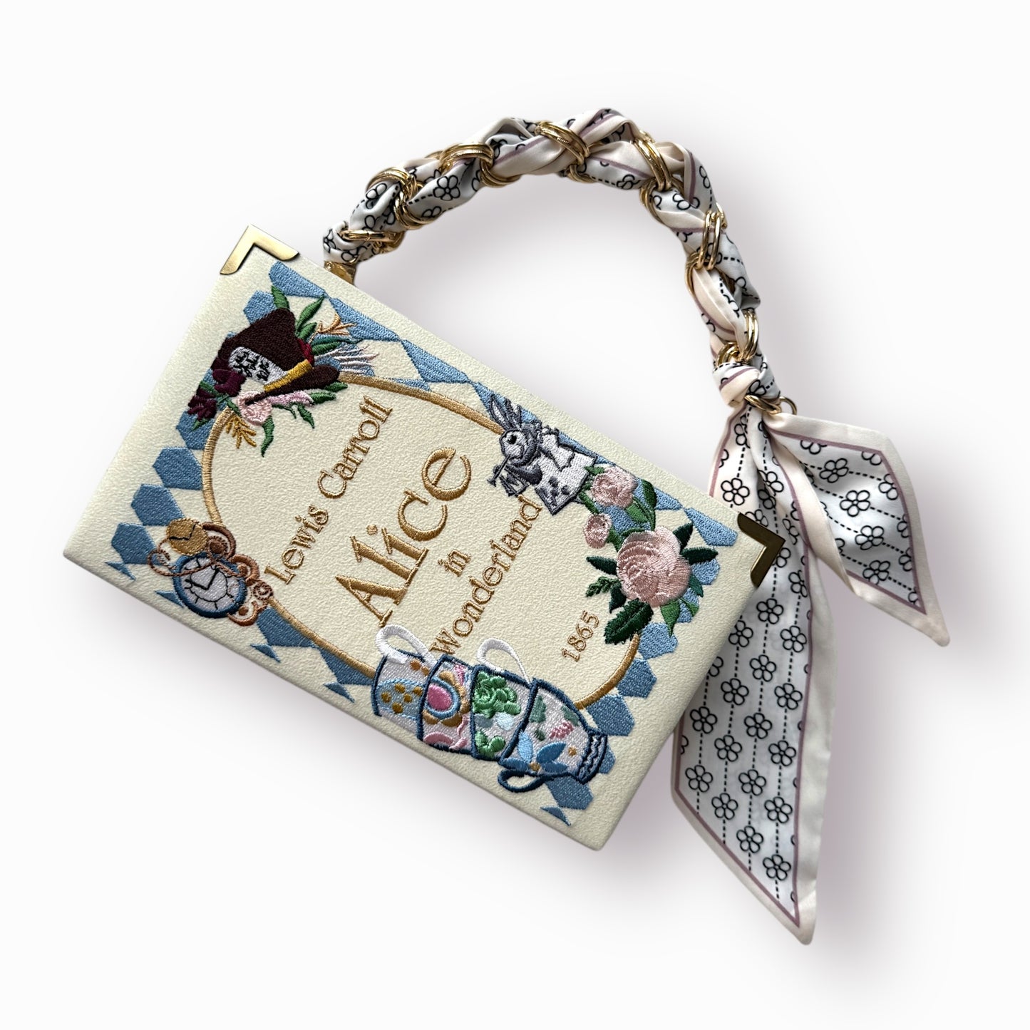Embroidered Clutch - Alice in Wonderland - baby blue purse