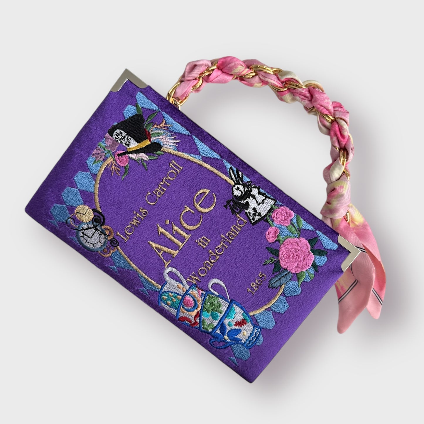 Embroidered Clutch - Alice in Wonderland - baby blue purse