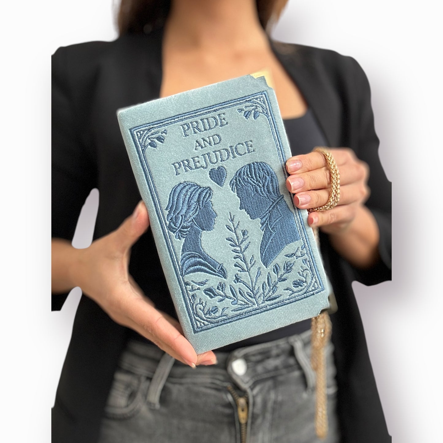 Embroidered Clutch - Pride and Prejudice - pale blue purse