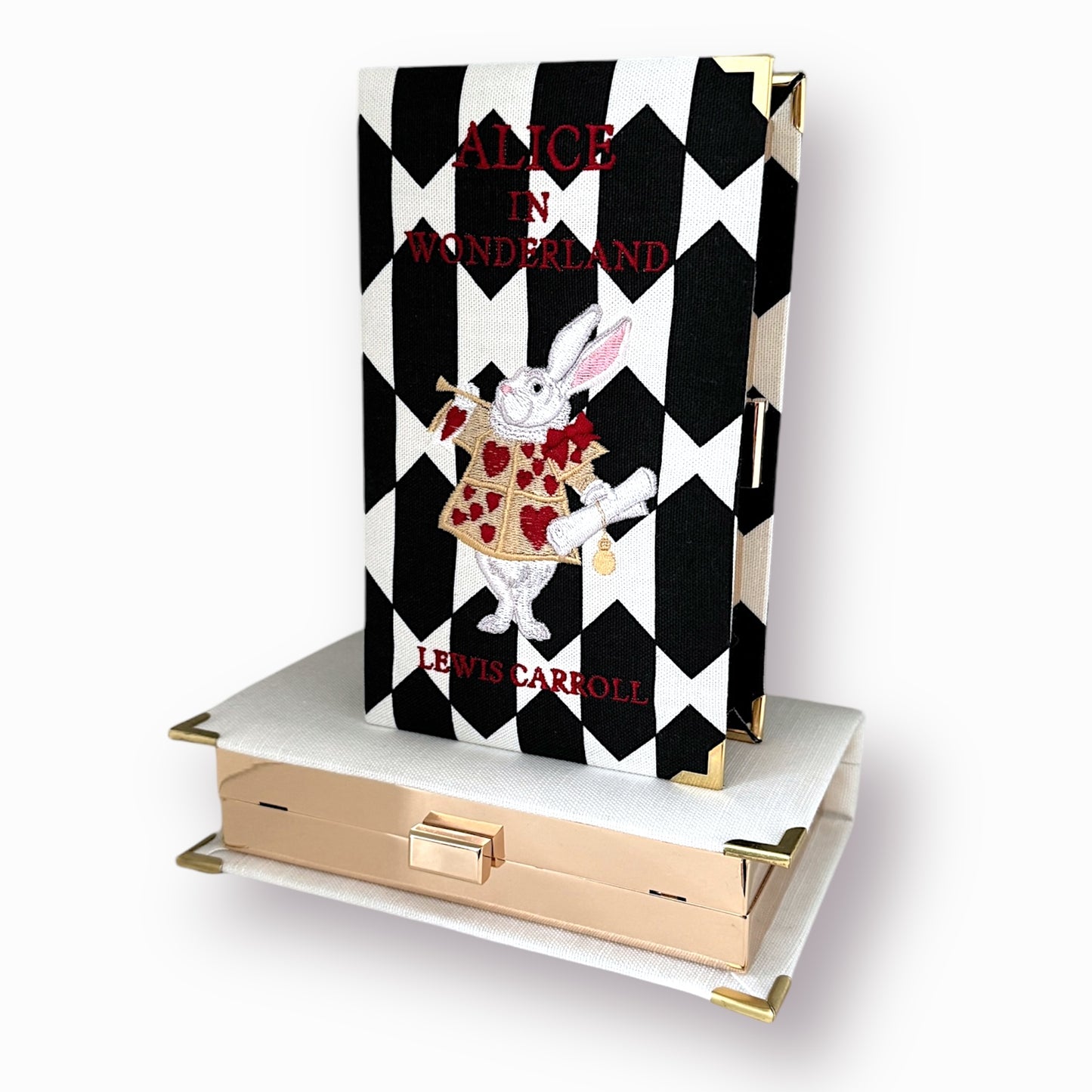 Embroidered Clutch - Alice in Wonderland - black and white purse