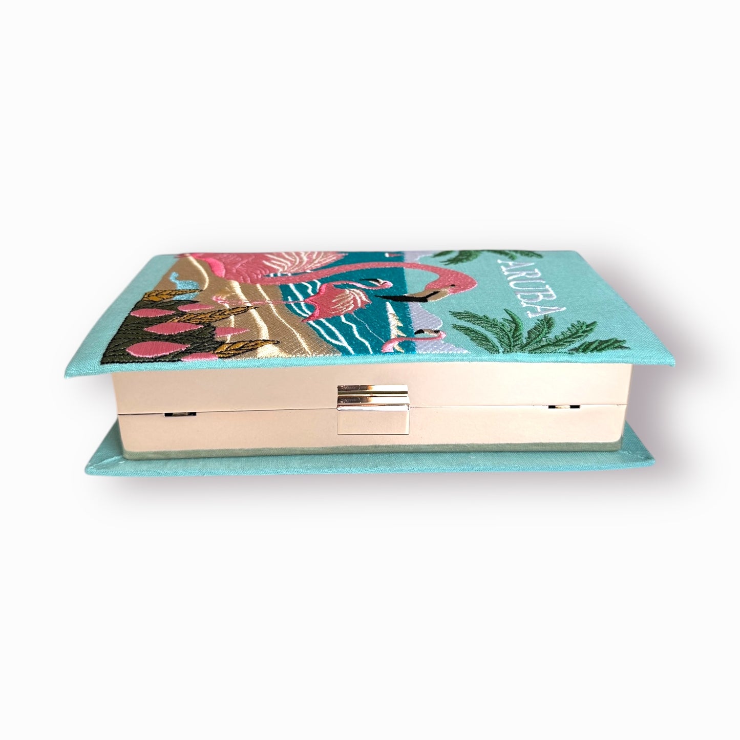 Embroidered Clutch - Aruba - turquoise linen purse