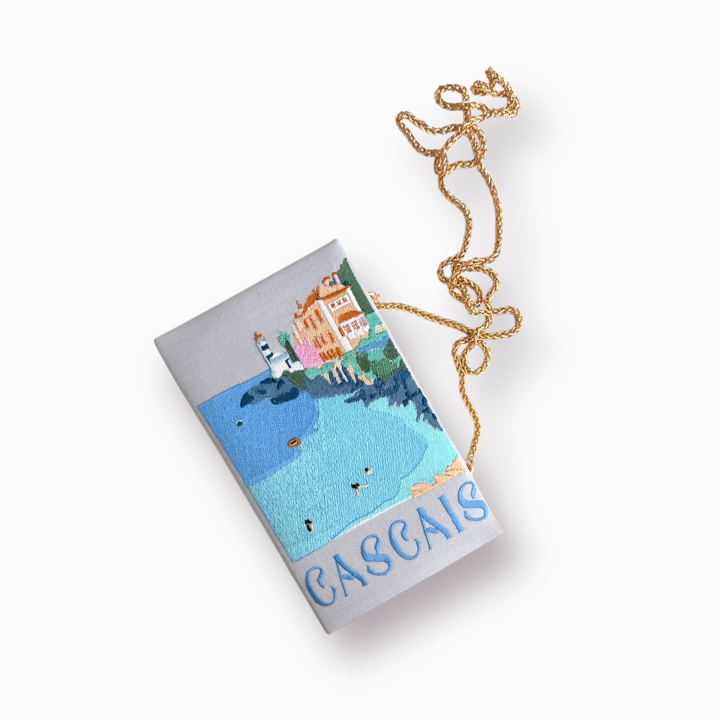 Embroidered Clutch - Cascais Portugal - light blue purse