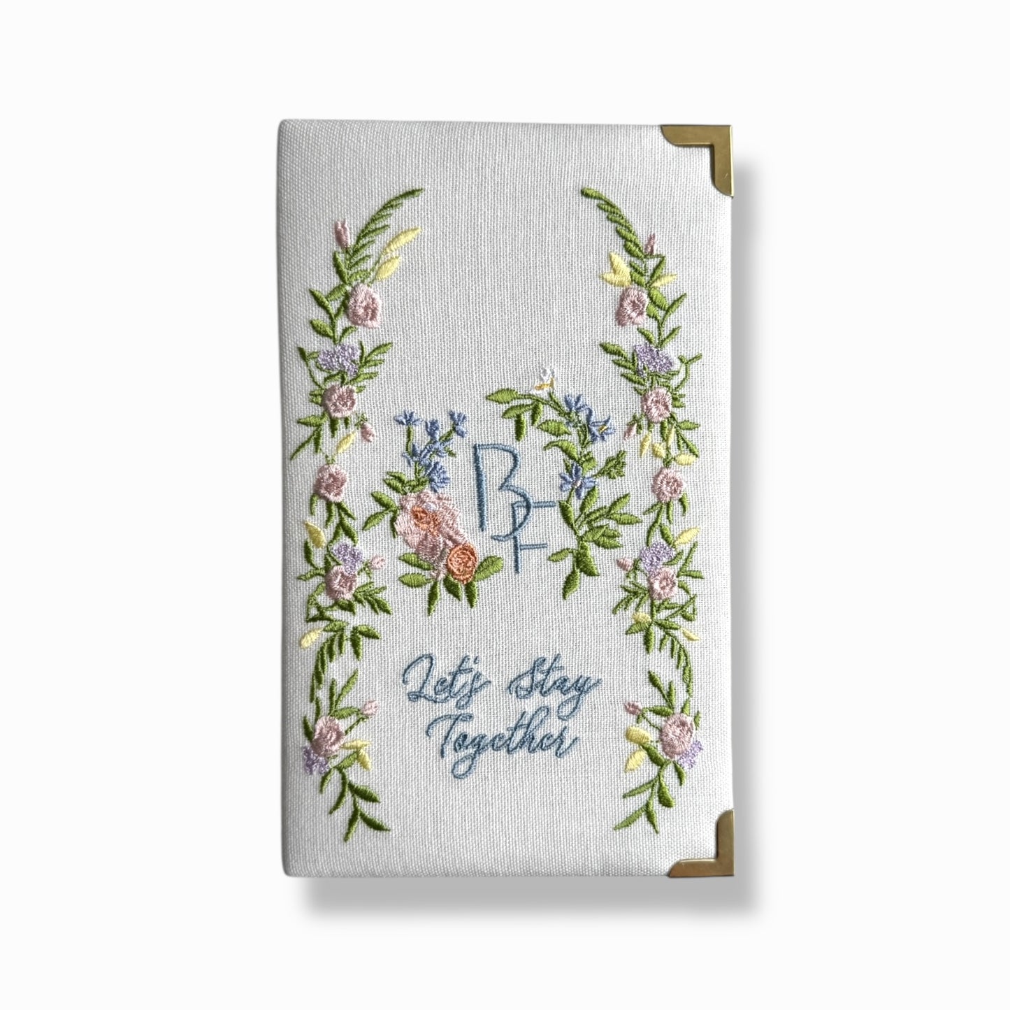 Embroidered Clutch - Wedding Crest - white linen purse