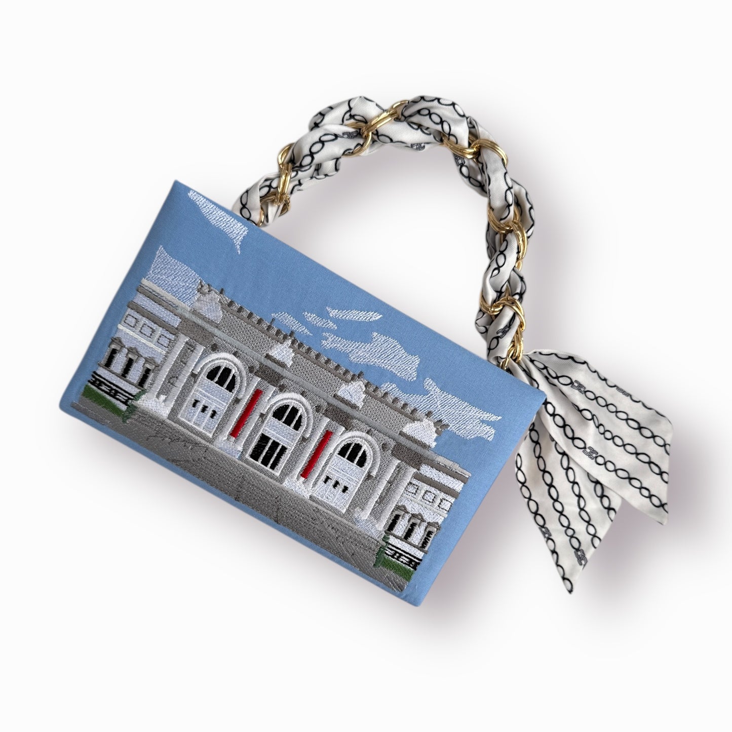 Embroidered book clutch - Museum of Modern Art- blue purse