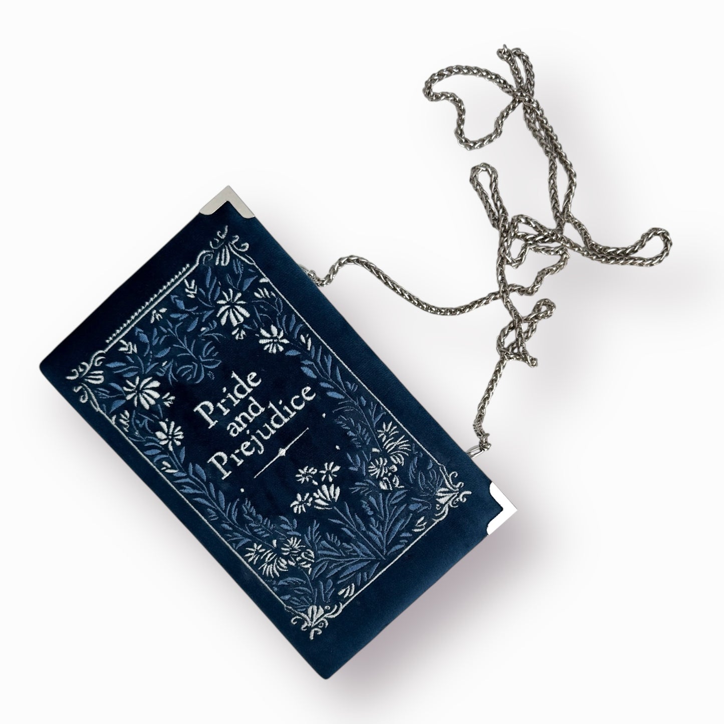 Embroidered clutch - Pride and Prejudice - 2 sided embroidery - navy blue purse
