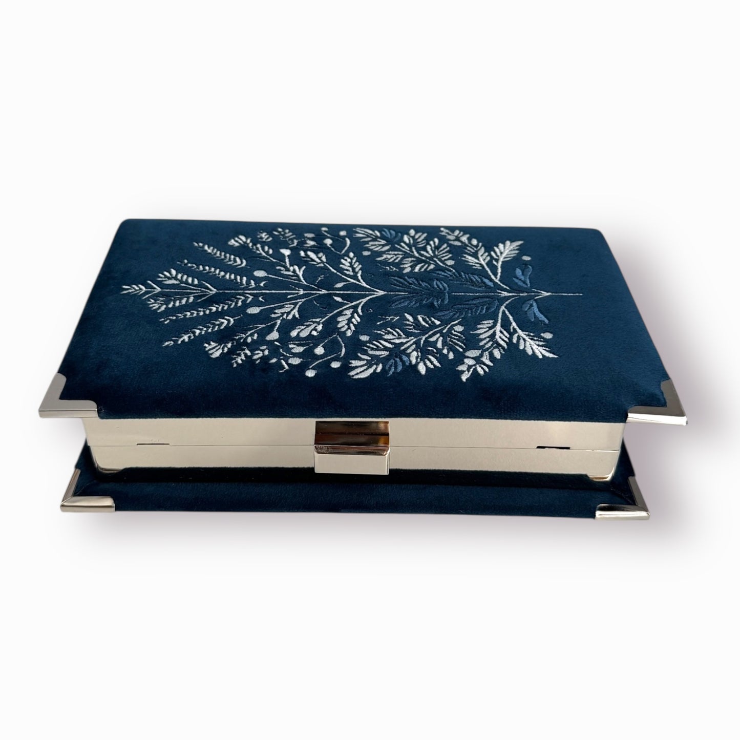 Embroidered clutch - Pride and Prejudice - 2 sided embroidery - navy blue purse