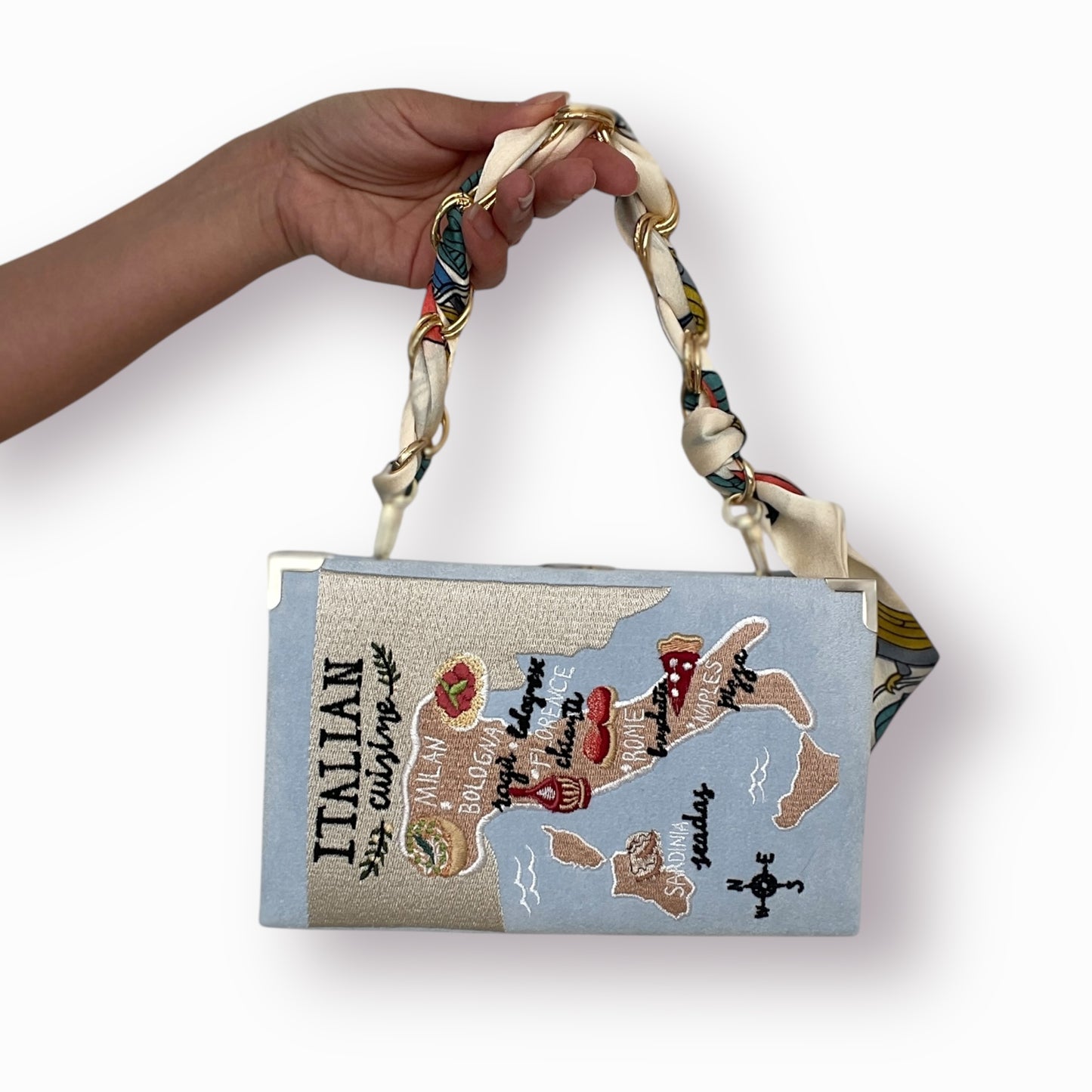 Embroidered Clutch - Italian map - beige purse