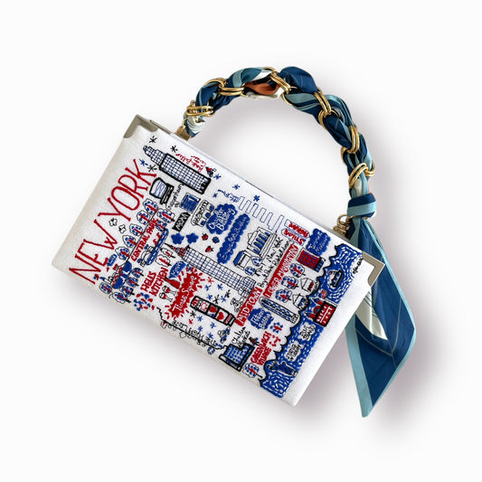 Embroidered Clutch - New York - white purse