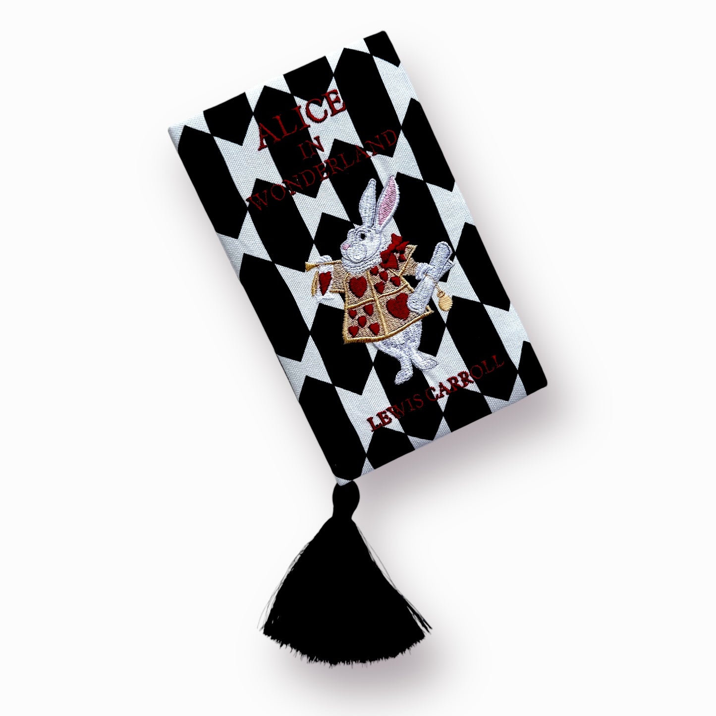 Embroidered Clutch - Alice in Wonderland - black and white purse