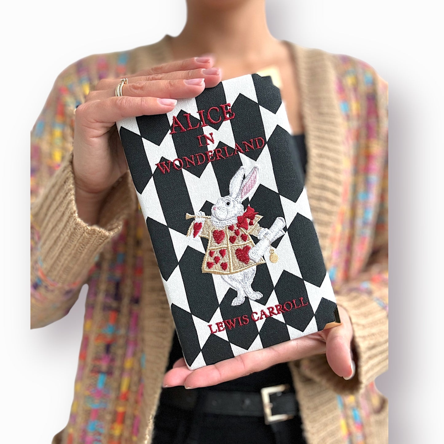 Embroidered Clutch - Alice in Wonderland - black and white purse