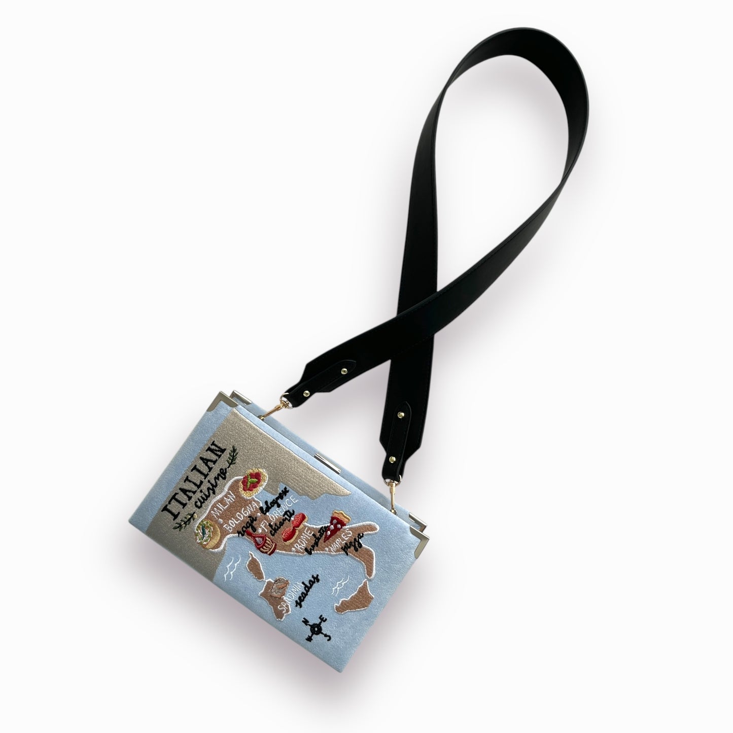 Embroidered Clutch - Italian map - beige purse