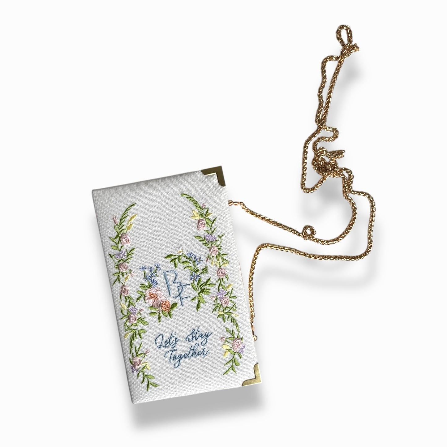 Embroidered Clutch - Wedding Crest - white linen purse