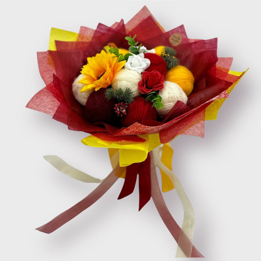 Yarn bouquet with artificial flowers with FREE Standard Shipping