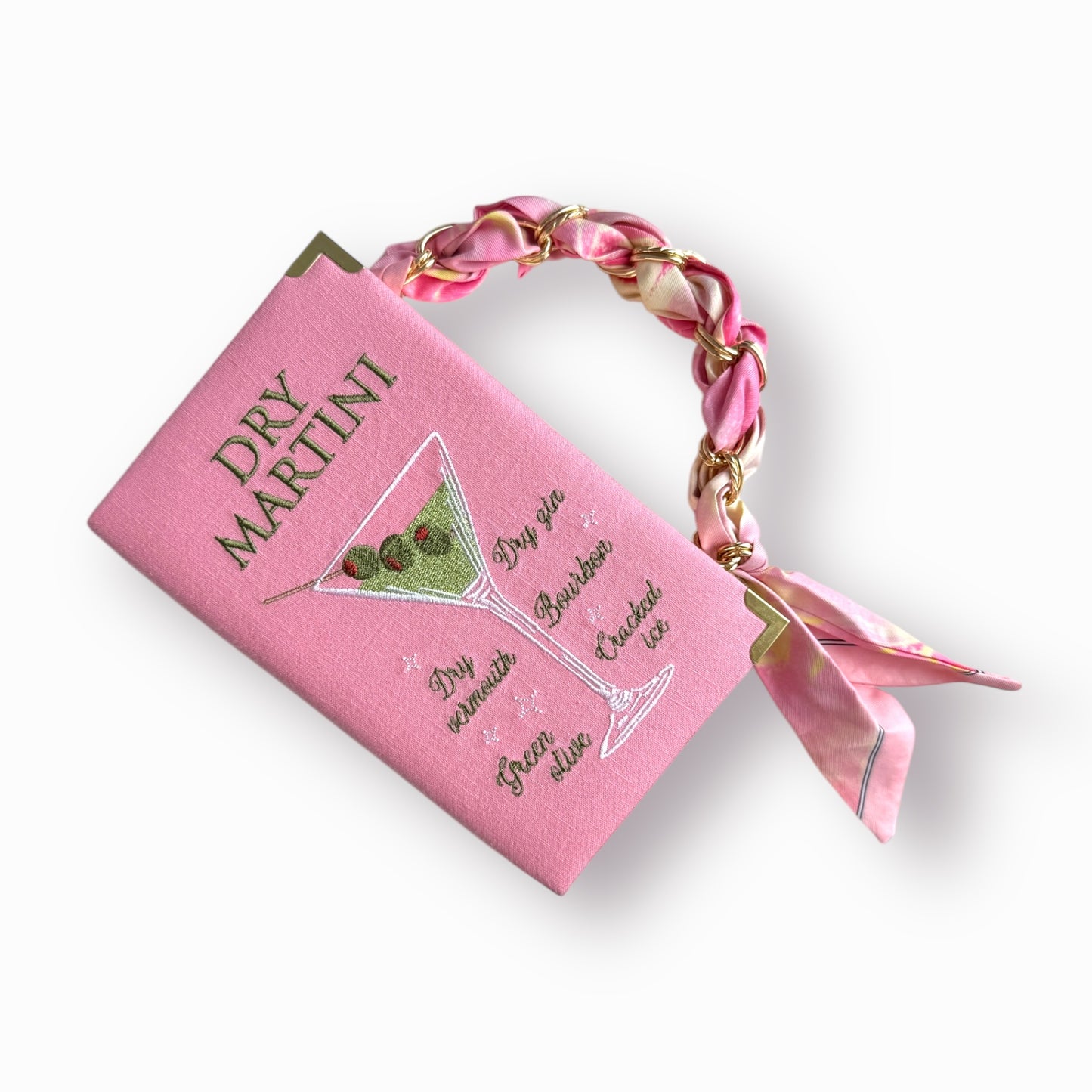 Embroidered Clutch - Dry Martini - pink linen purse