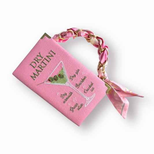 Embroidered Clutch - Dry Martini - pink linen purse