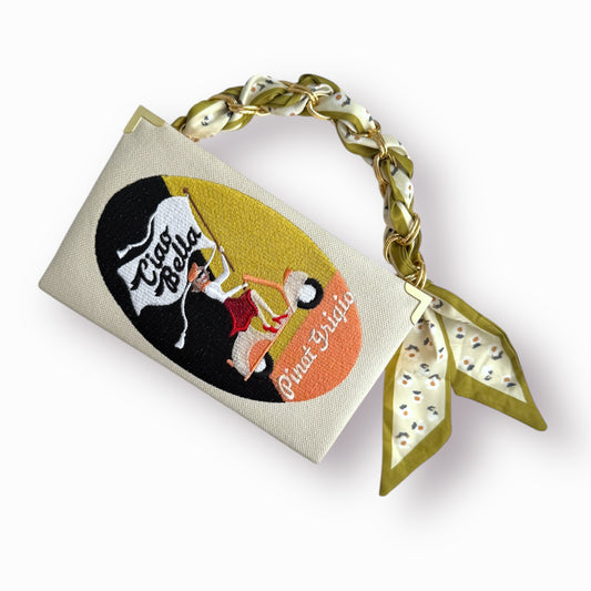 Embroidered Clutch - Ciao Bella - beige purse