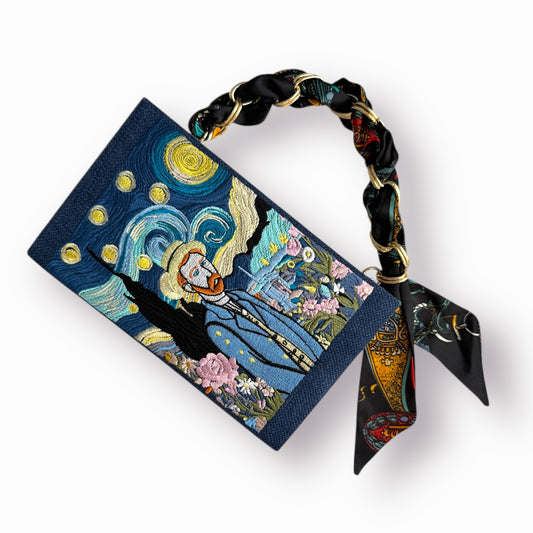 Embroidered Clutch - Vincent Van Gogh - navy blue purse