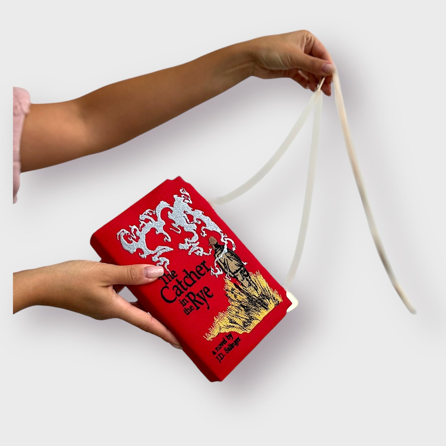 Embroidered Clutch - The Catcher in the Rye - red linen purse