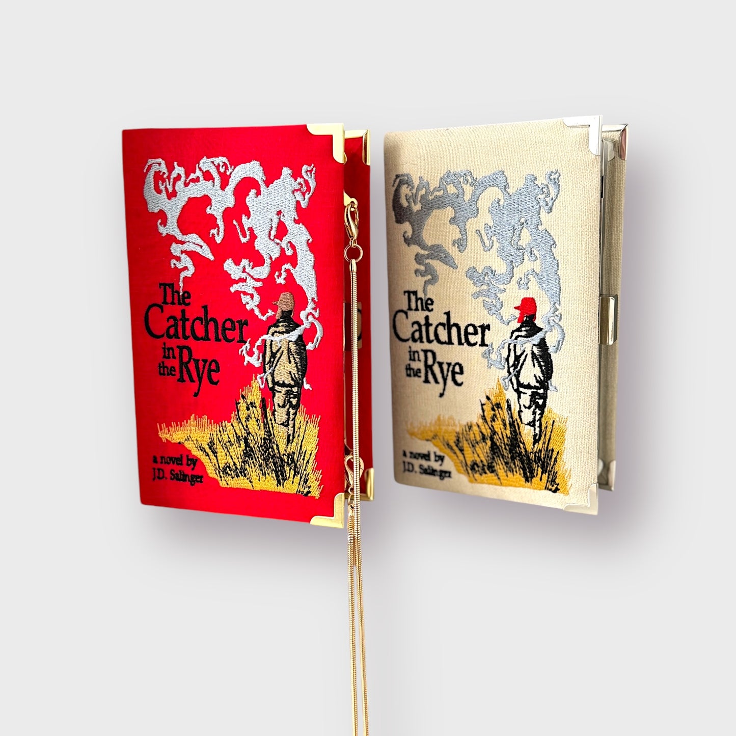 Embroidered Clutch - The Catcher in the Rye - red linen purse