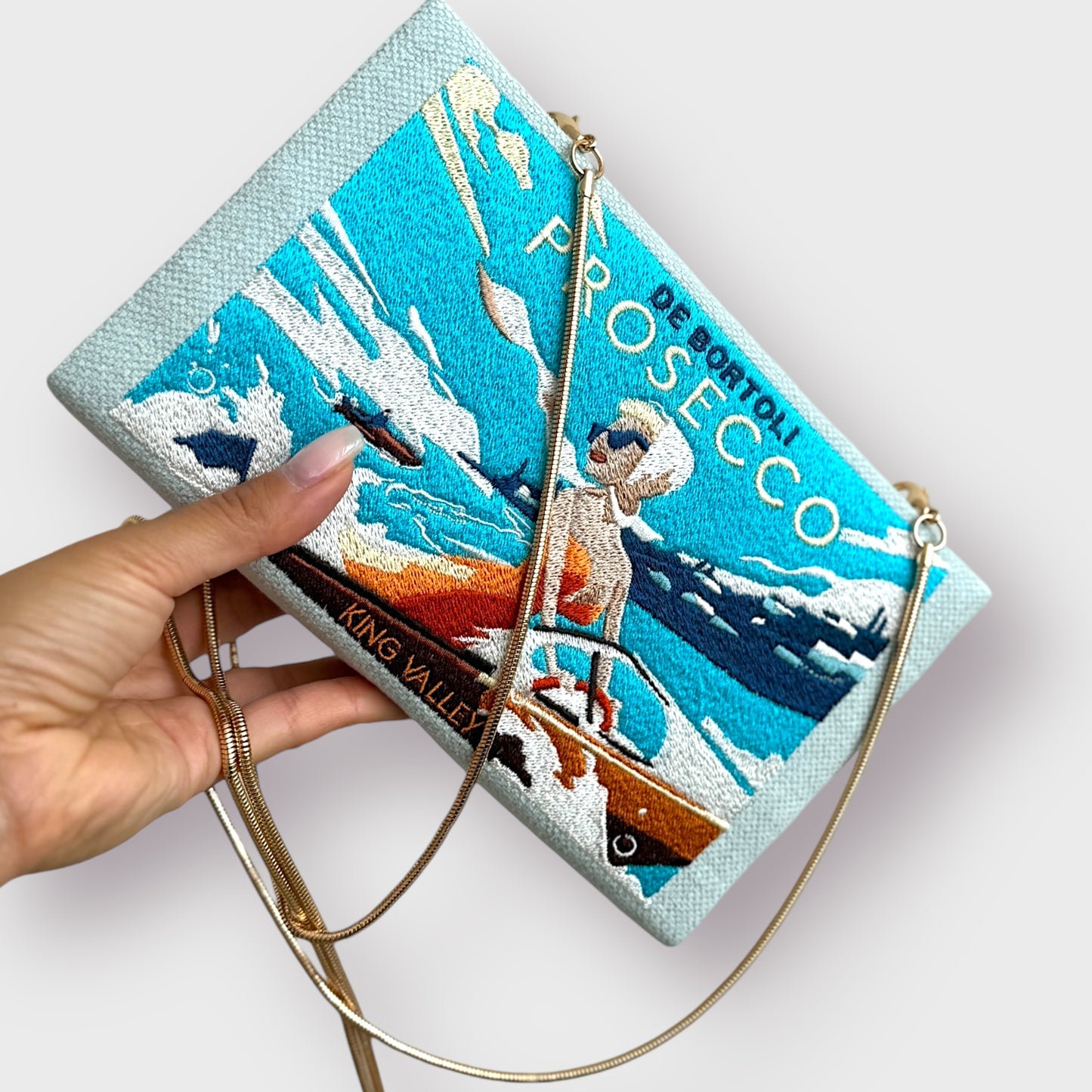 Embroidered Clutch - Prosecco - blue purse